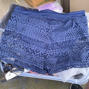 Urchics Womens Lace Hollow Out Swimsuit Tankini Bottom Swim Board Short blue 2XL